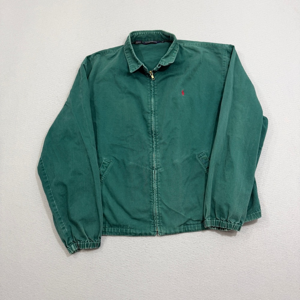 Vintage Polo Ralph Lauren Jacket Mens XL Green Bomber Made In USA Cotton Zip 90s